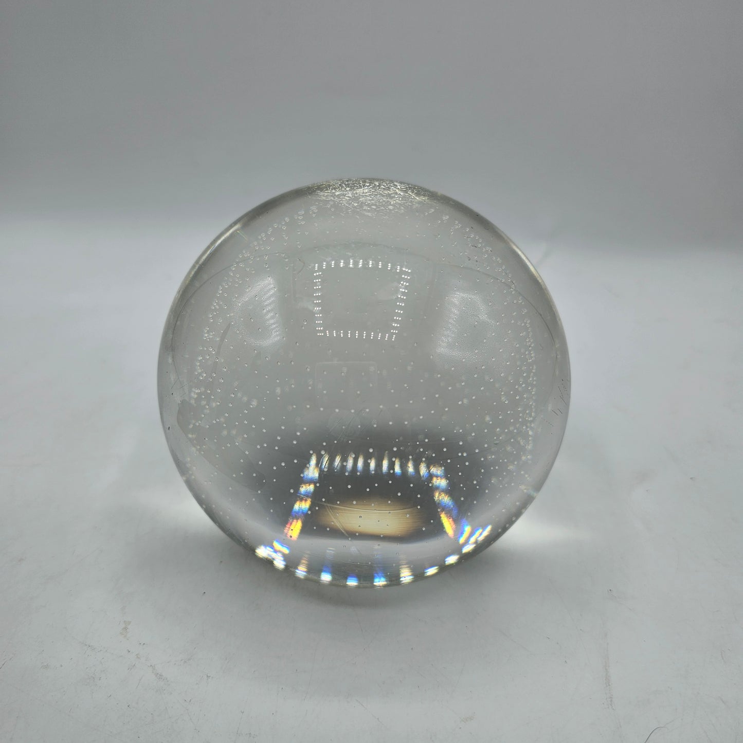 Vintage Glass Crystal Ball Orb on Solid Brass Dolphins Stand - Made in San Francisco, USA