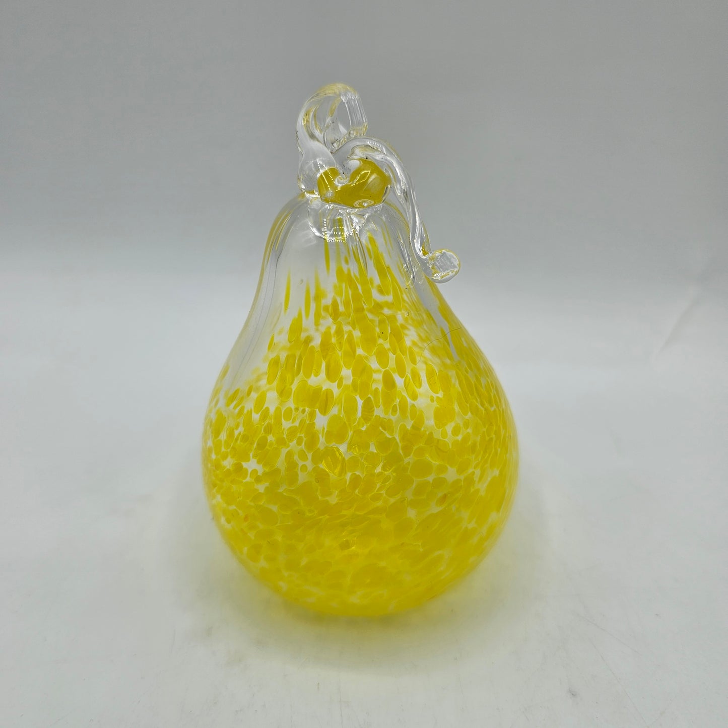 Art Glass Pear Ornament - Clear with Yellow