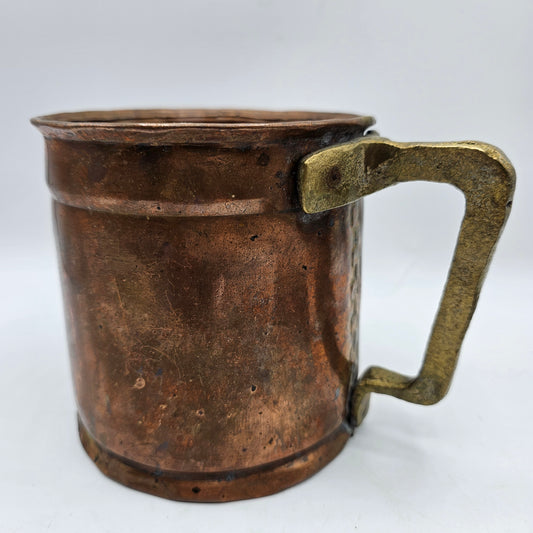 Antique 1800's Hand Forged Oversized Copper Mug with Dovetail Seam and Brass Handle