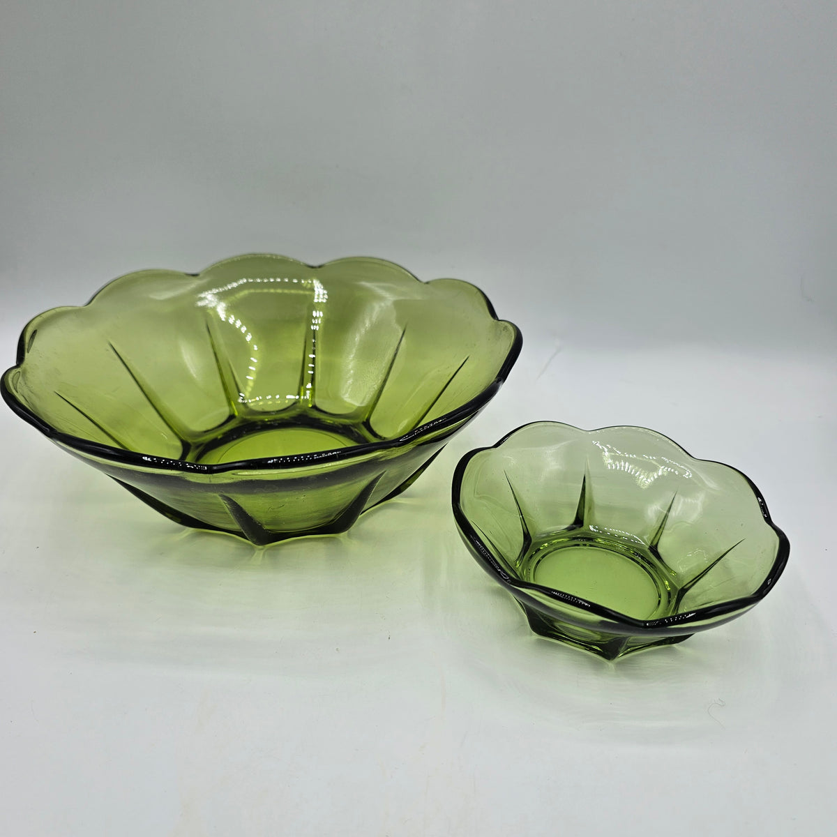 Vintage Anchor Hocking Swedish Modern Avocado Green Glass Chip and Dip Set
