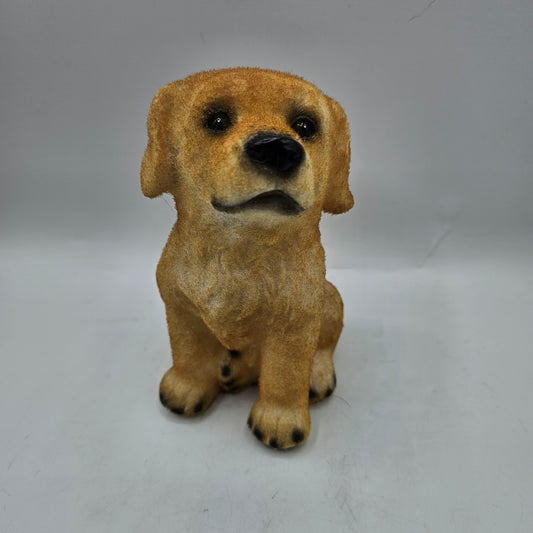 Flocked Golden Retriever / Yellow Labrador Puppy Dog Figurine