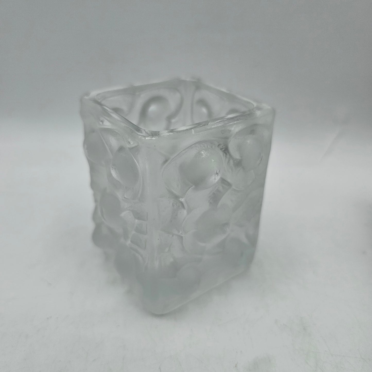 Weil Crystal Czechoslovakia Frosted Glass Candle Holder / Toothpick Holder - 3" tall