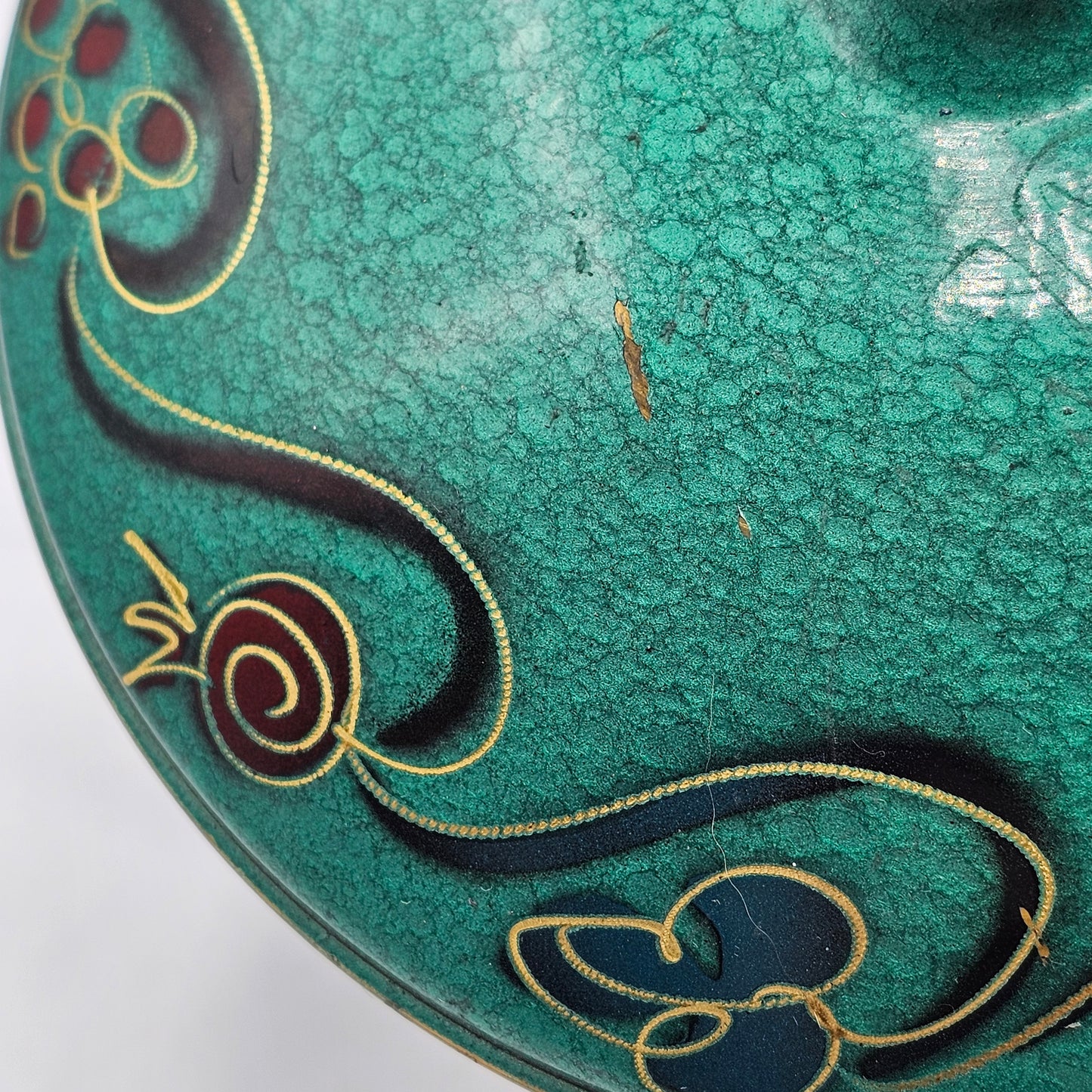 Vintage Israeli Hand Painted Green Enamell and Brass Candy Dish - Made in Israel