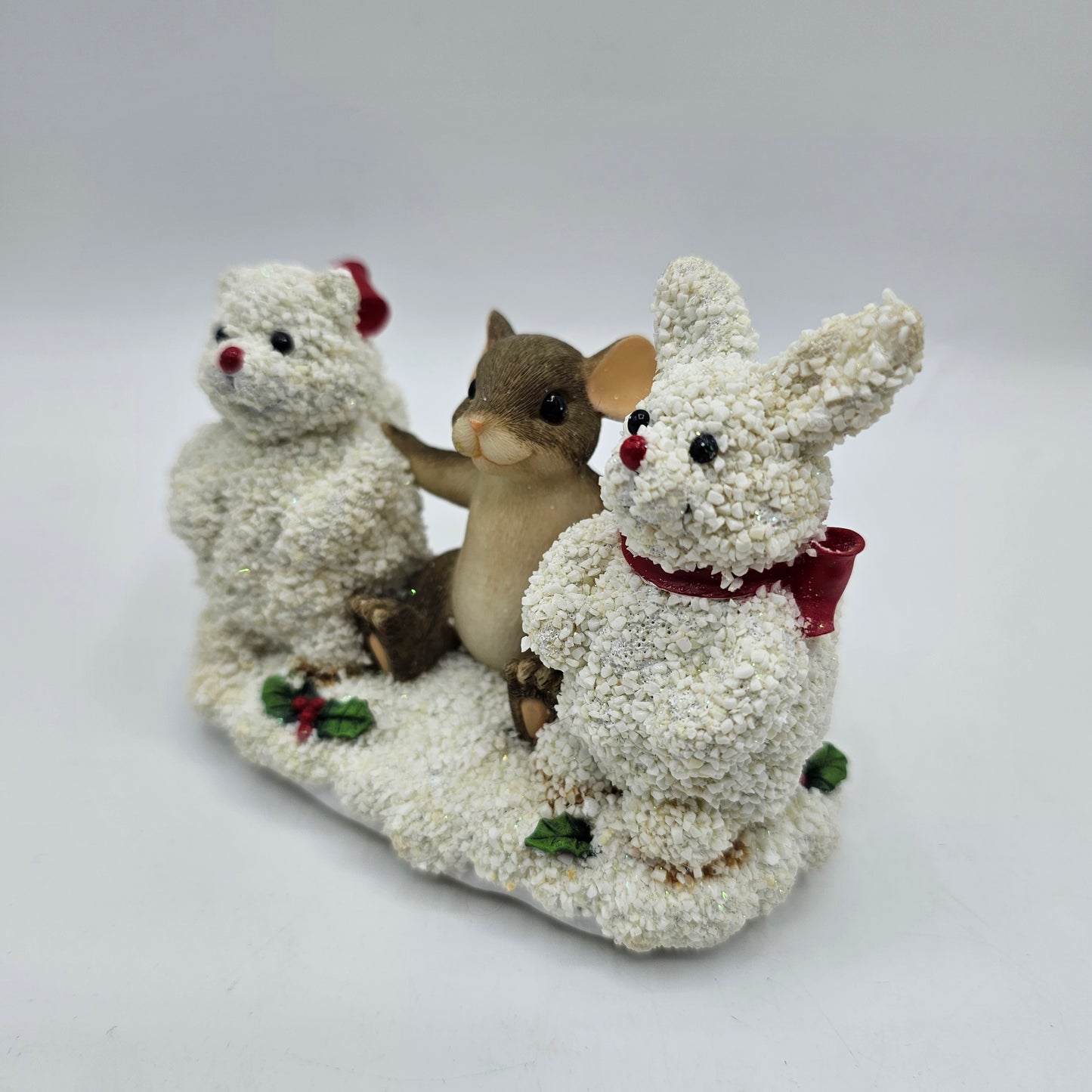 Charming Tails by Fitz and Floyd Frosty Friends Figurine - Mouse Building a Snowman Bunny and Squirrel