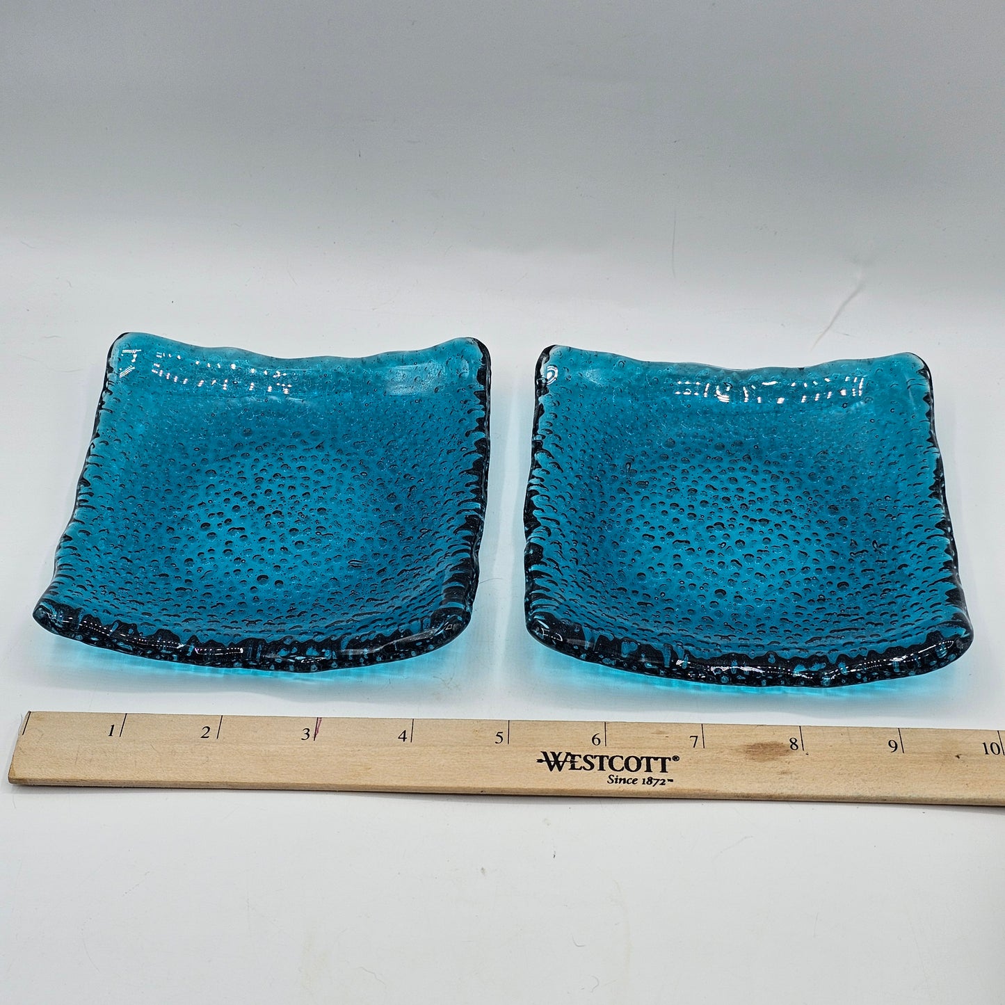 Square Blue Recycled Glass Trinket / Candy Dish - Set of 2