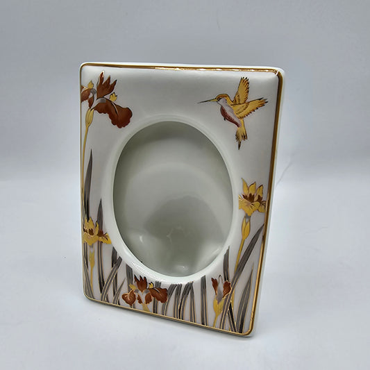 Vintage Ceramic Hummingbird and Iris Picture Frame