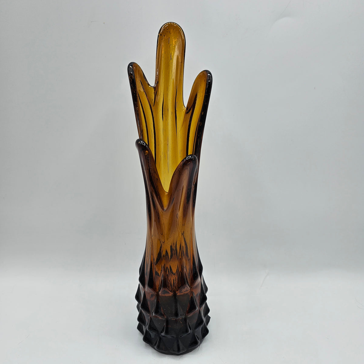 Vintage Amber Glass Finger Vase (base damage noted)