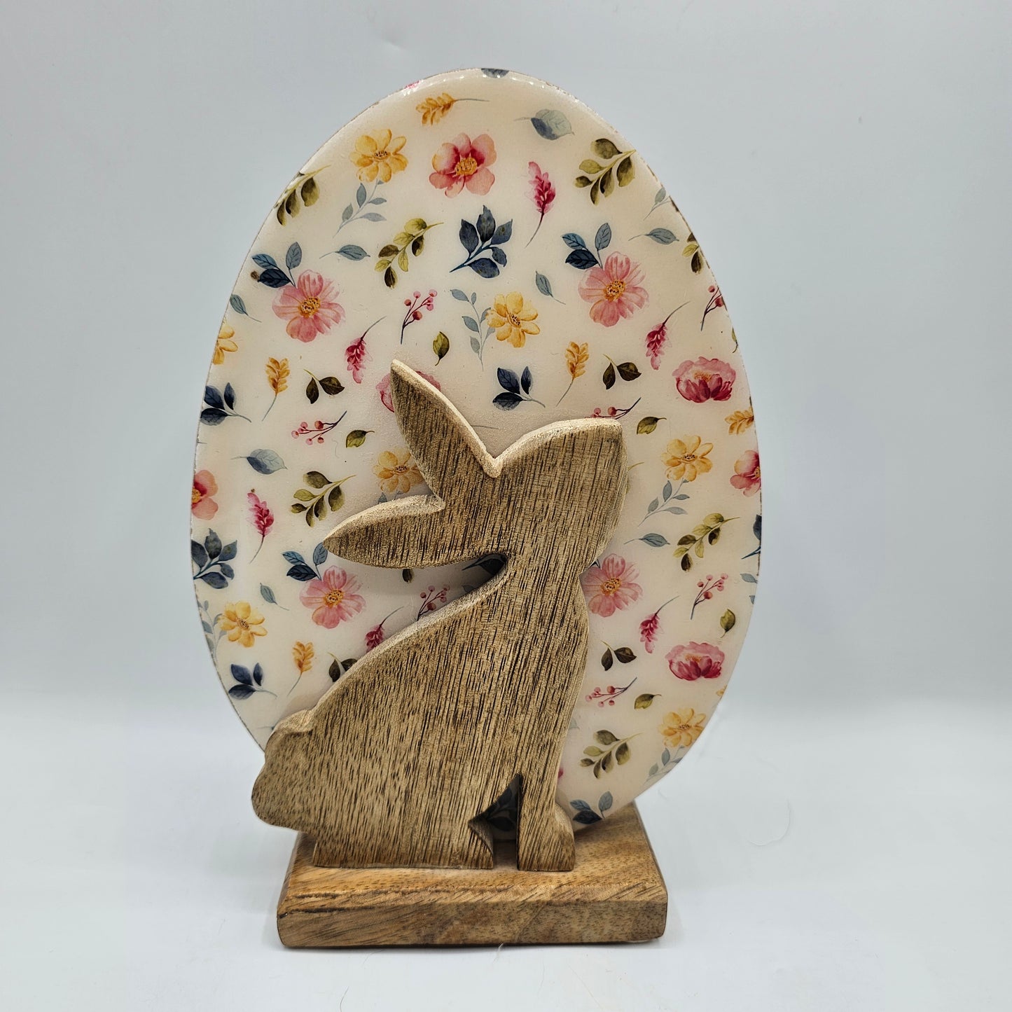 Wooden Bunny with Flowery Egg Decor