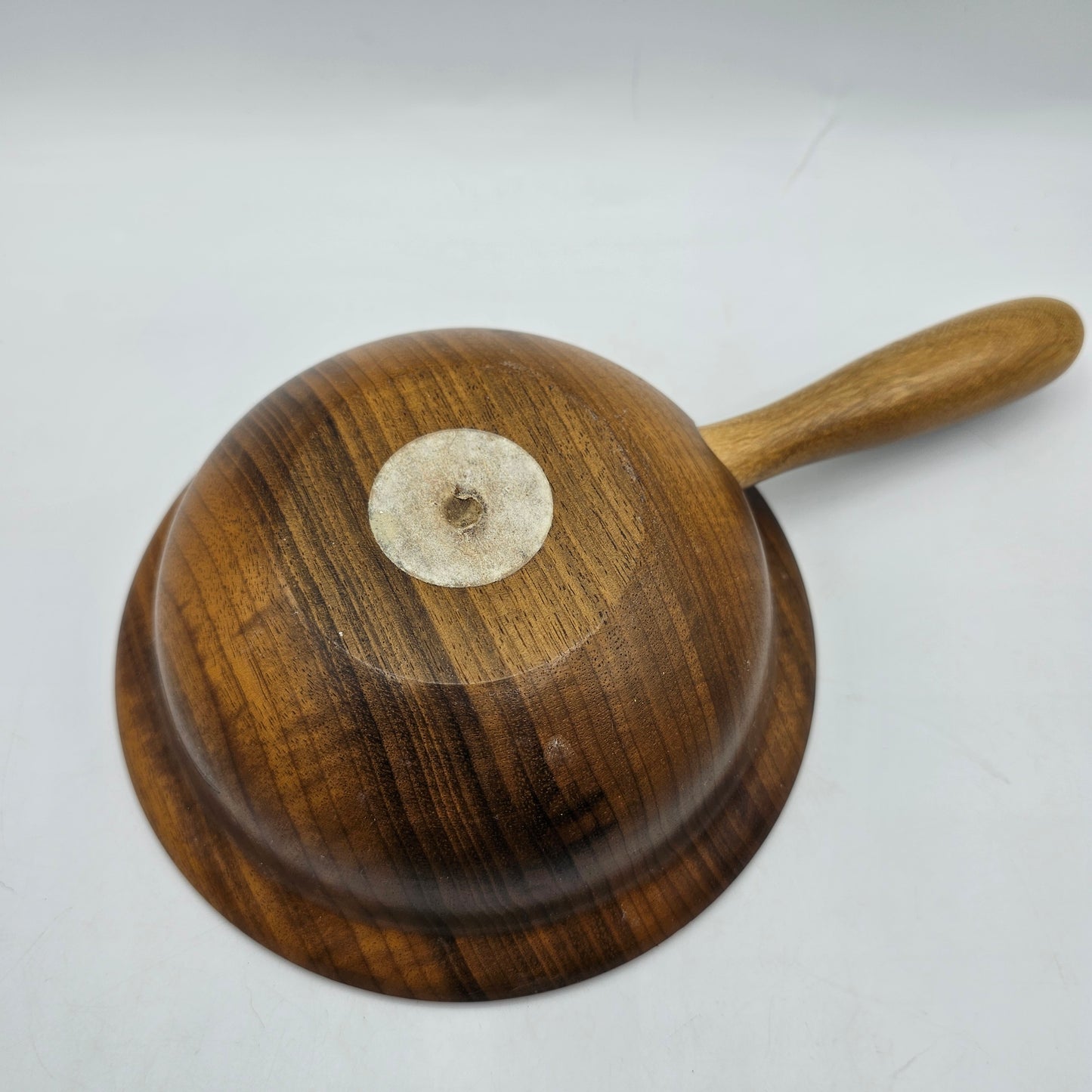 Vintage Turned Teak Wood Nut Bowl with Handle