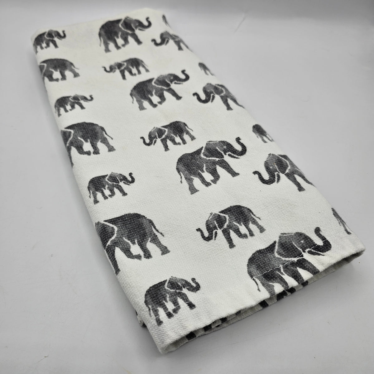 Stamped Gray Elephants Terry Cloth Tea Towel