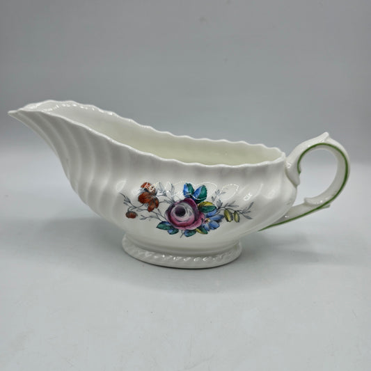 Royal Doulton The Chelsea Rose Bone China Rippled Gravy Boat with Floral Transferware Design