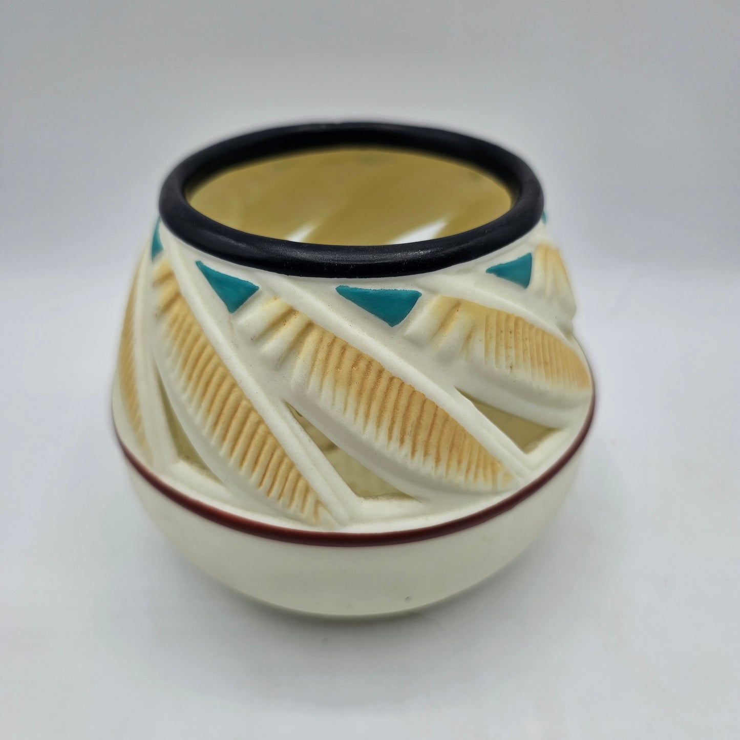 PartyLite Southwest Feather Pot Ceramic Votive or Tealight Candle Holder