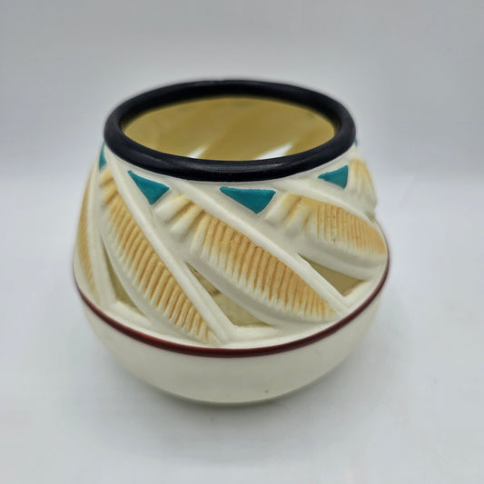 PartyLite Southwest Feather Pot Ceramic Votive or Tealight Candle Holder