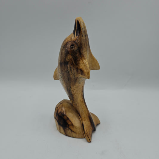 Carved Wood Dolphin Figurine Textured with Pyrography