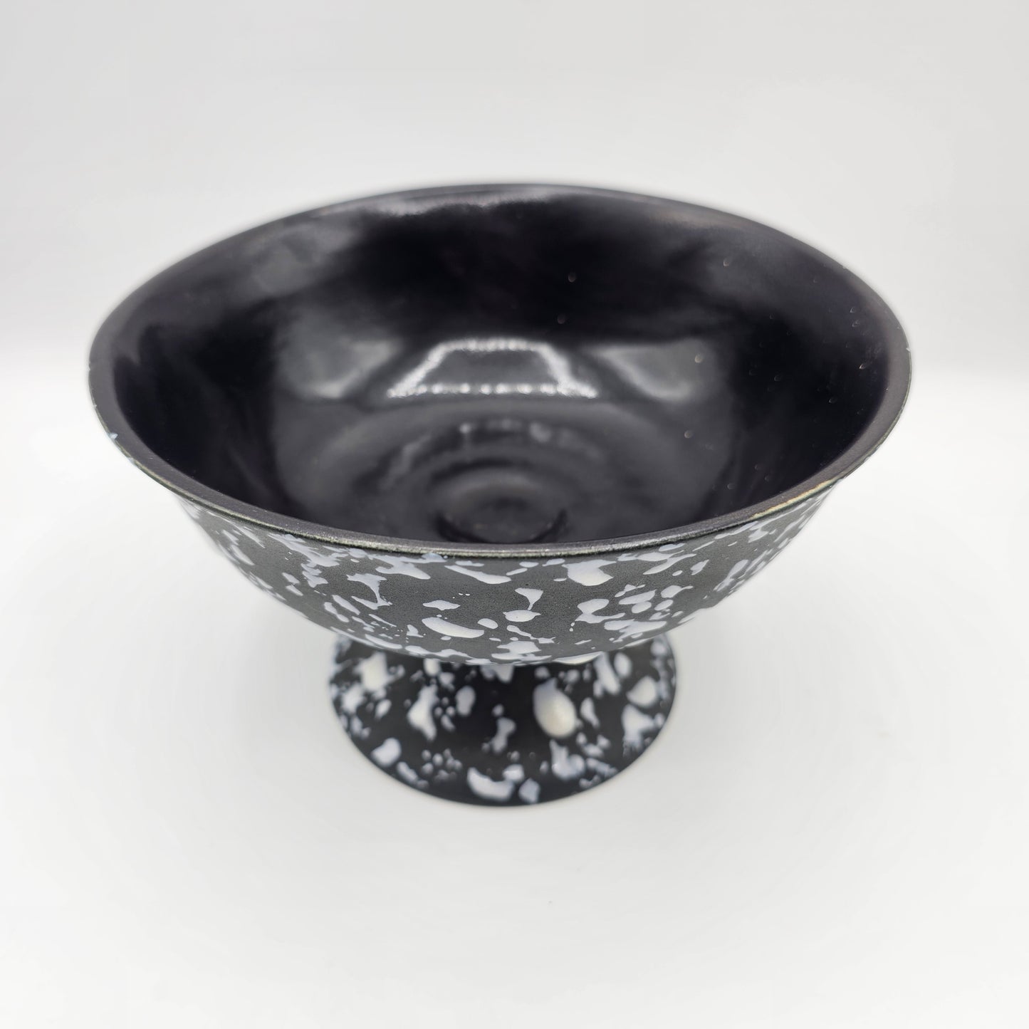 Red Wing Matte Black Pedestal Console Bowl with White Glossy Paint Splatter