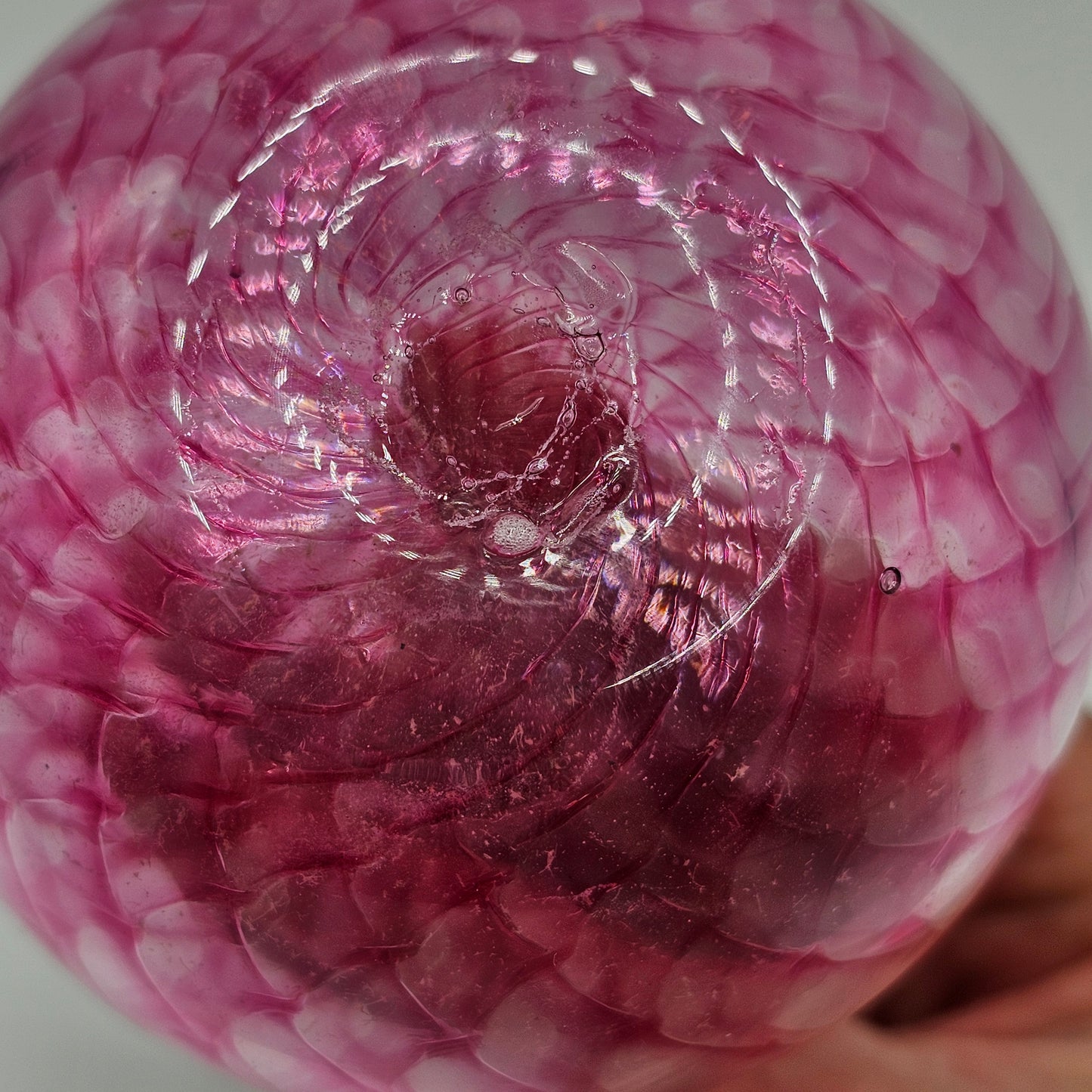 Pink Handblown Glass Perfume Bottle: Vintage Pulled Feathered Murano Italian Art Glass (no stopper)