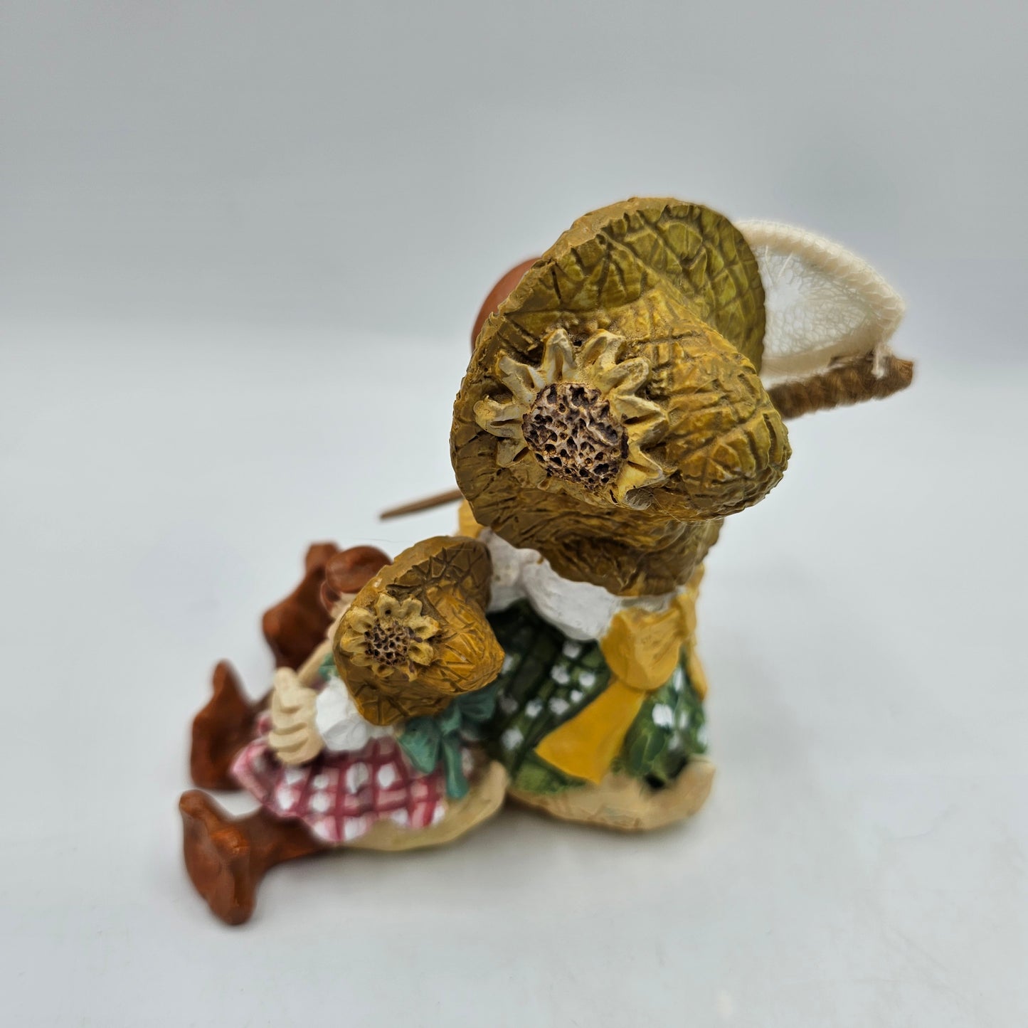 L'il Luvables Mama Duck and Duckling in Sunflower Straw Hats and Butterfly Net Figurine by Russ Berrie