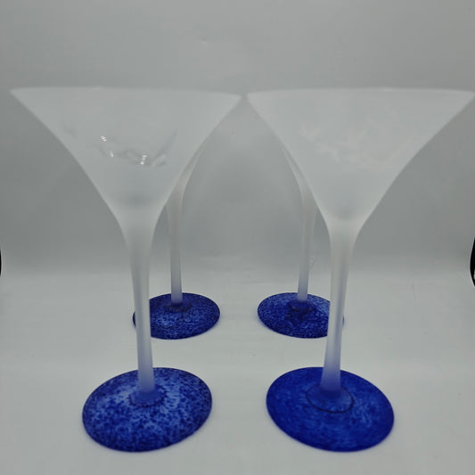 Vintage Grey Goose Cobalt Confetti Base Vodka Martini Glasses - Set of 4 (3 clear geese, 1 white geese)