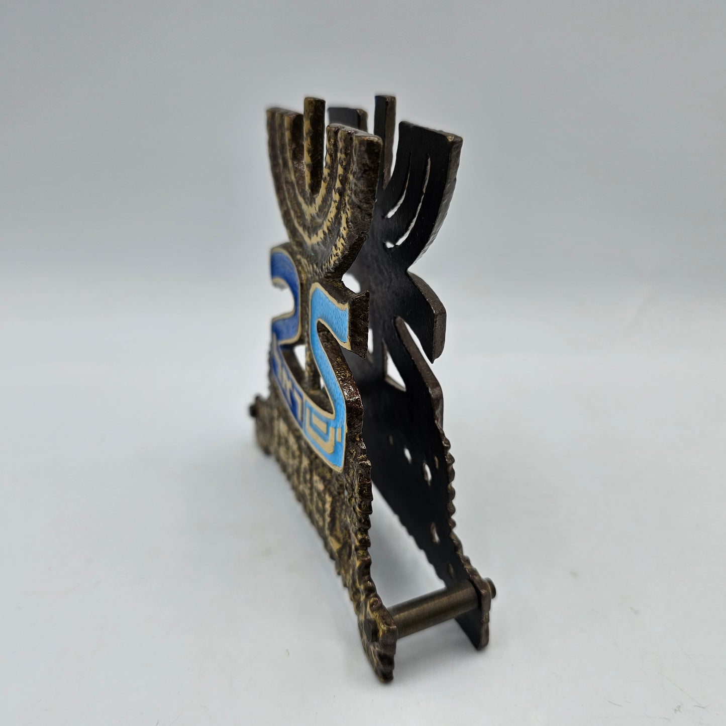 Vintage Brass and Enamel Jewish Napkin Holder Made in Israel (note wear)