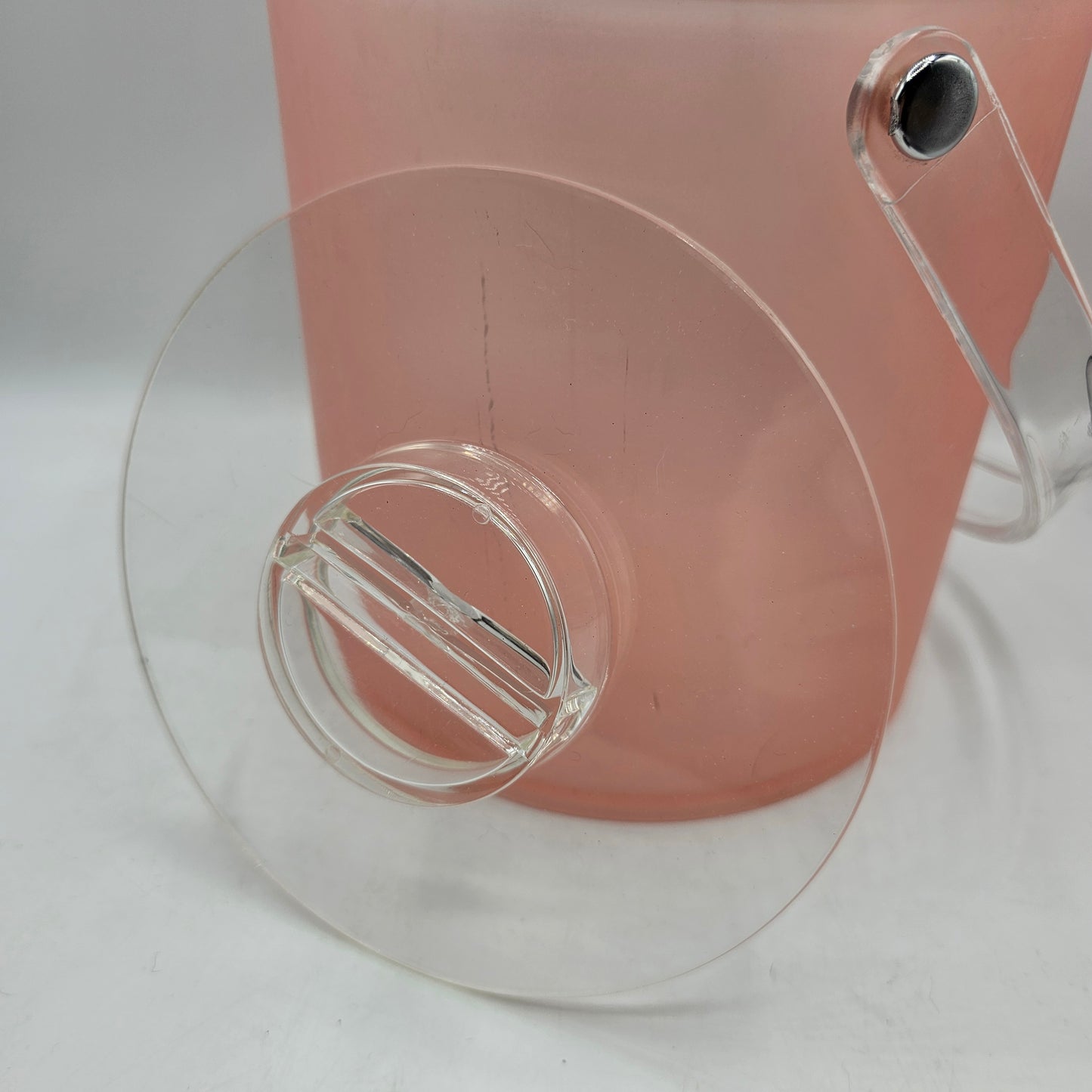 Vintage Pink Lucite Ice Bucket with Clear Liner and Handle