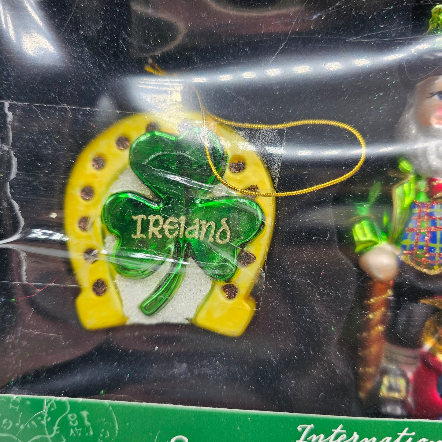 Irish Blown Glass Christmas Tree Ornaments in Original Box -  Shamrock, Leprechaun, Guinness - Set of 3