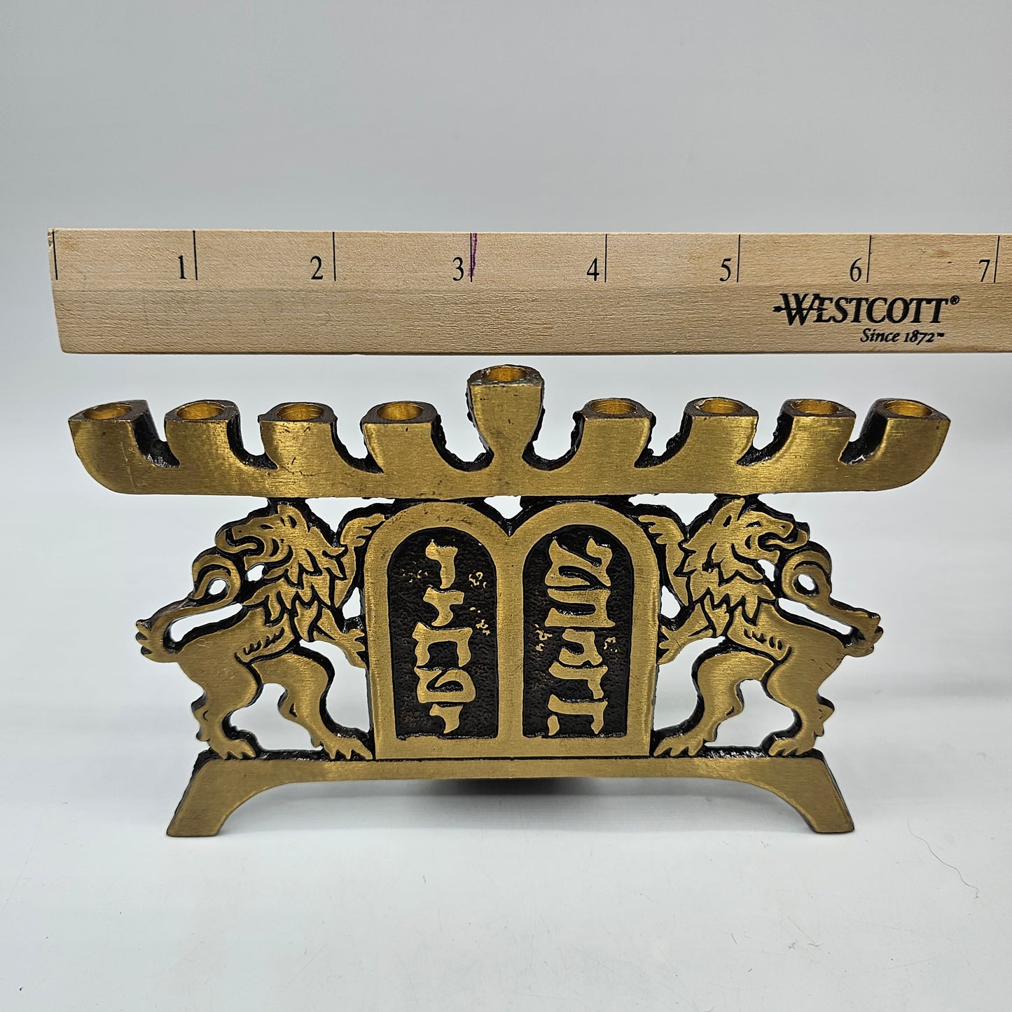 Vintage Brass "Welcome" Menorah by Hen Holon of Israel (for mini taper candles)