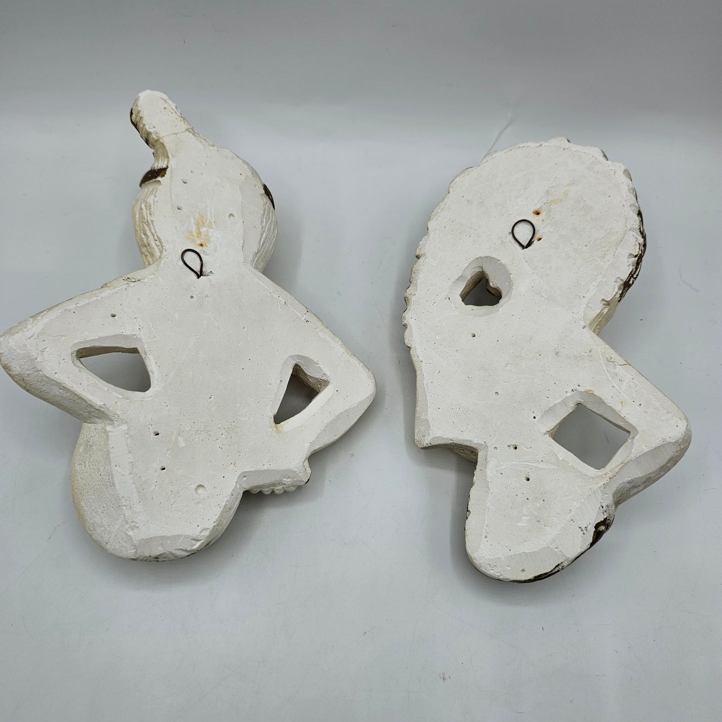 Native American Girls with Drums Chalkware Wall Hanging - Set of 2
