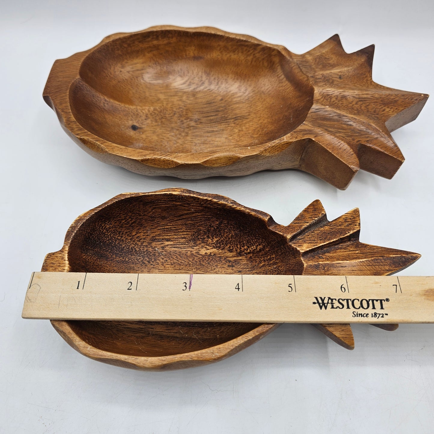 Vintage Carved Wood Nesting Pineapple Bowls - Set of 2