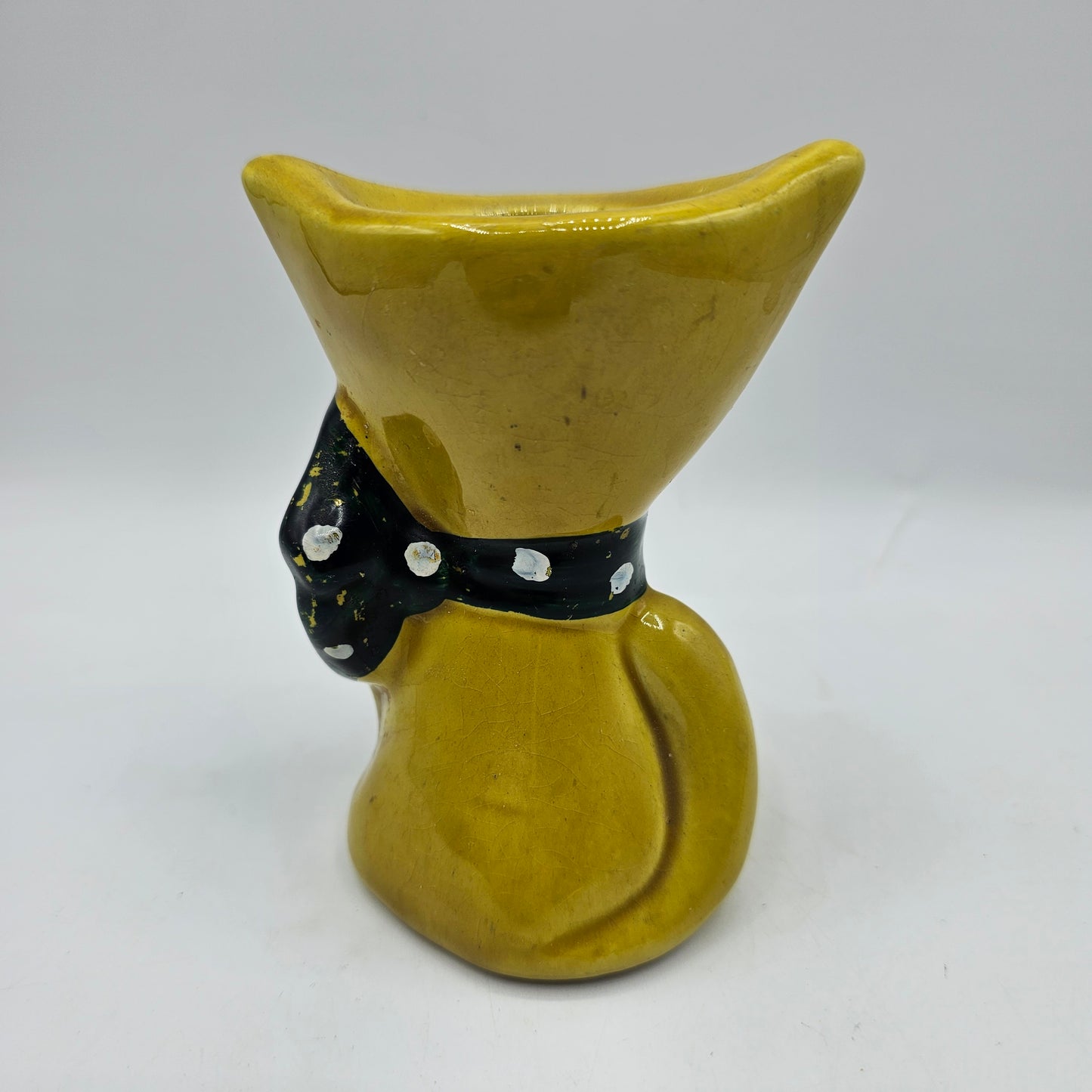 Vintage Winking Cat with Polka Dot Scarf Planter (damage noted)