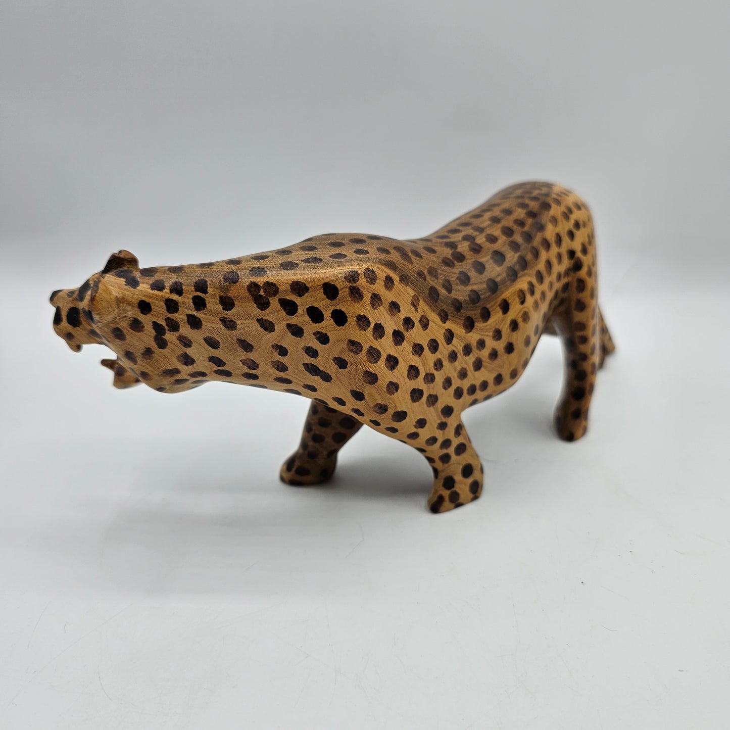 Vintage Hand Carved Wood Cheetah Cat