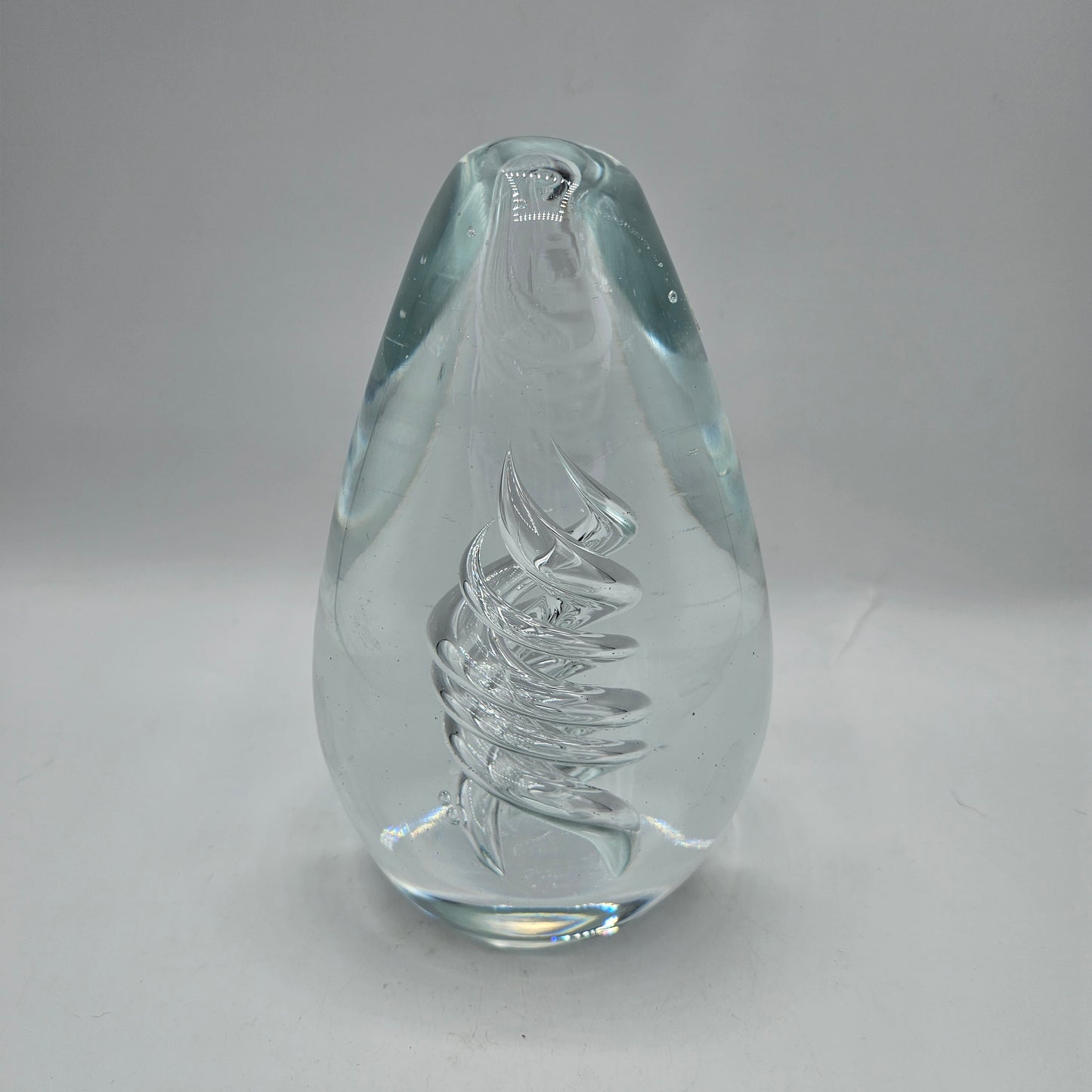 Large Clear Glass Swirled Egg Paperweight or Doorstop