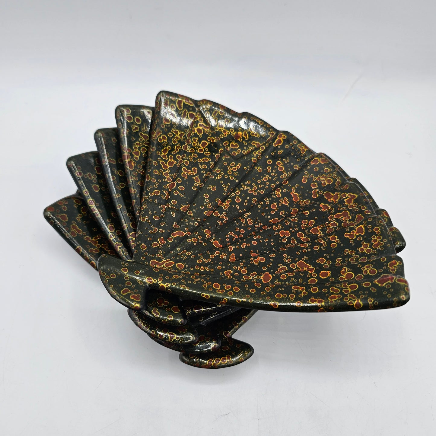 Black Laquerware Fan Asian Sauce Dishes - Set of 5