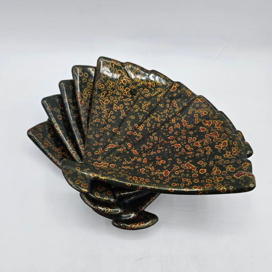 Black Laquerware Fan Asian Sauce Dishes - Set of 5