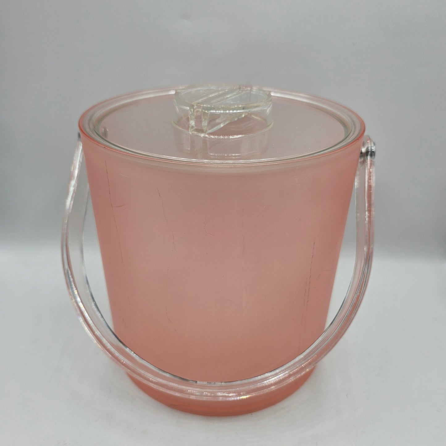 Vintage Pink Lucite Ice Bucket with Clear Liner and Handle