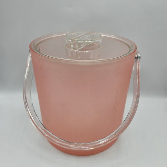 Vintage Pink Lucite Ice Bucket with Clear Liner and Handle