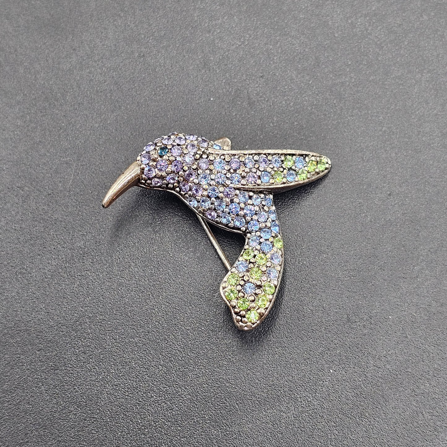 Crystal Hummingbird Brooch Pin by Monet - Signed