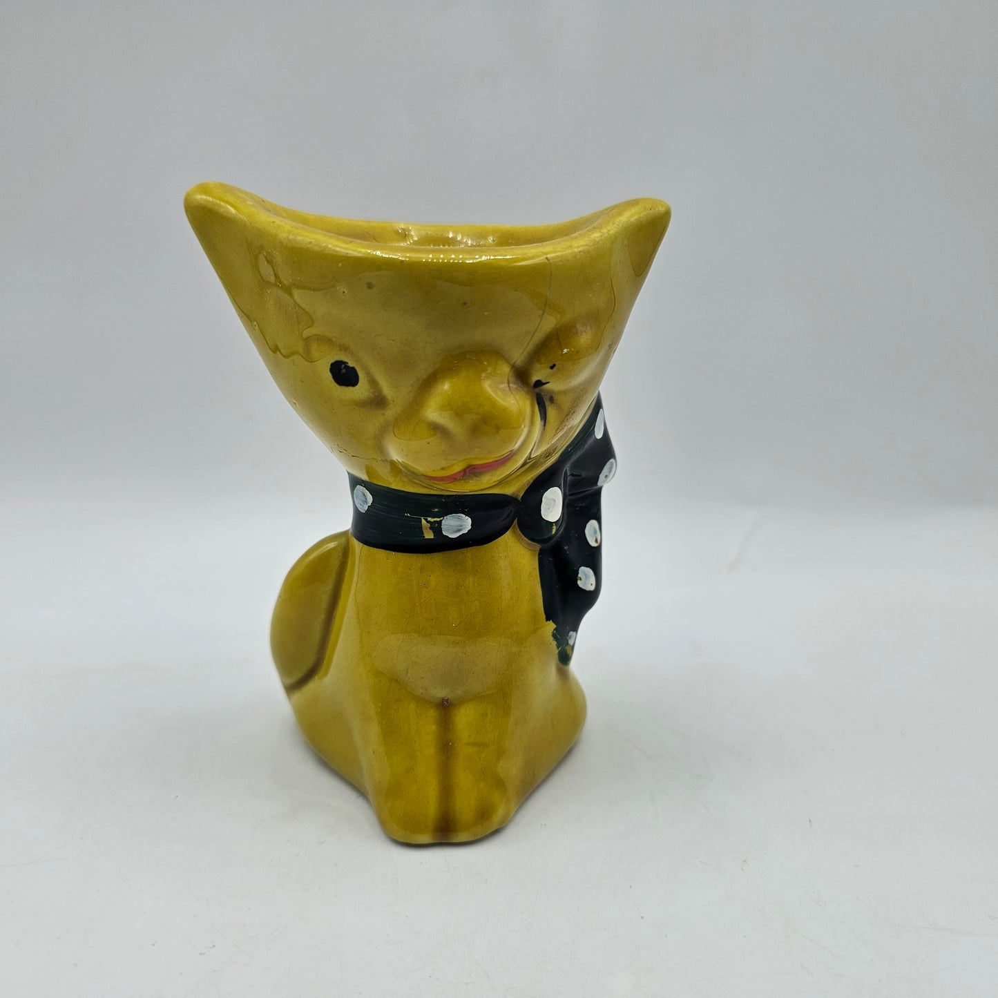 Vintage Winking Cat with Polka Dot Scarf Planter (damage noted)