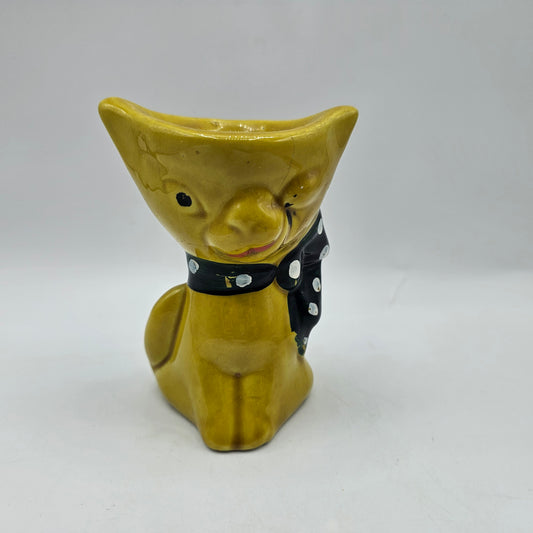 Vintage Winking Cat with Polka Dot Scarf Planter (damage noted)