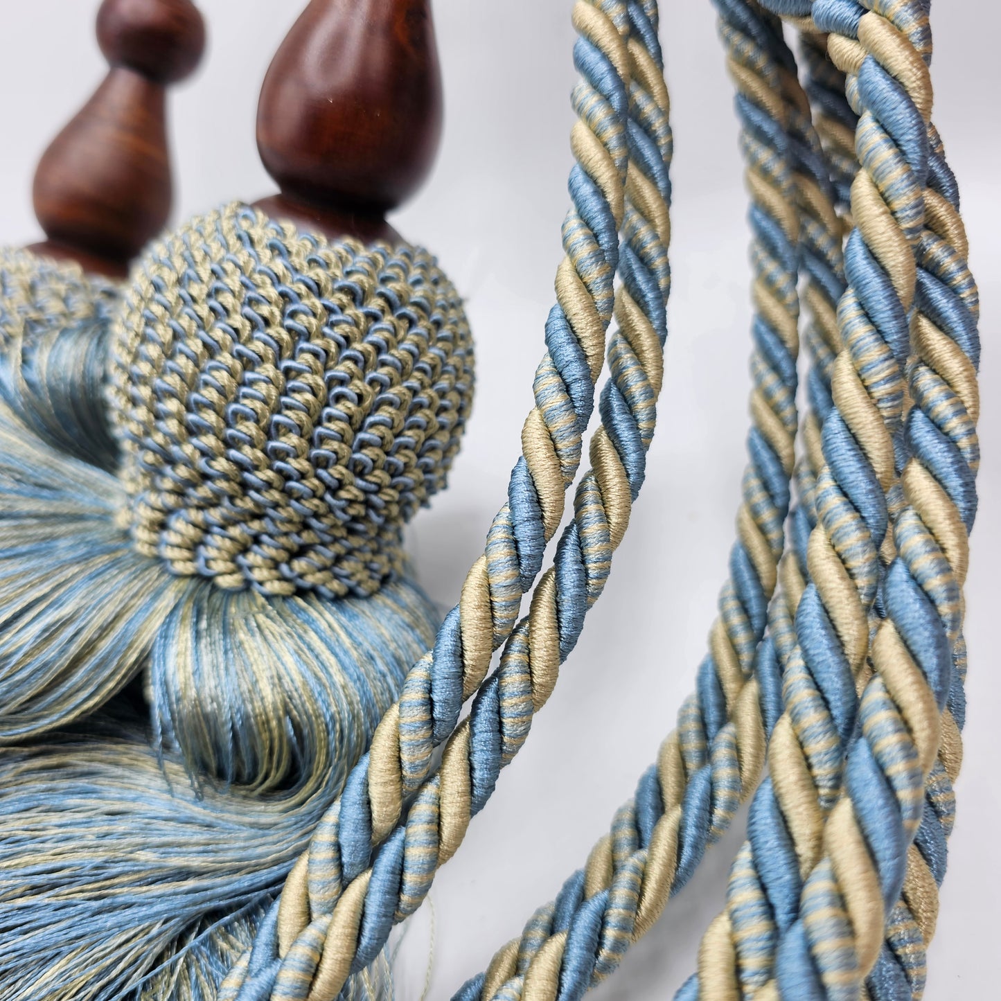 Drape or Curtain Tassel Tiebacks - Pair in Blue and Yellow