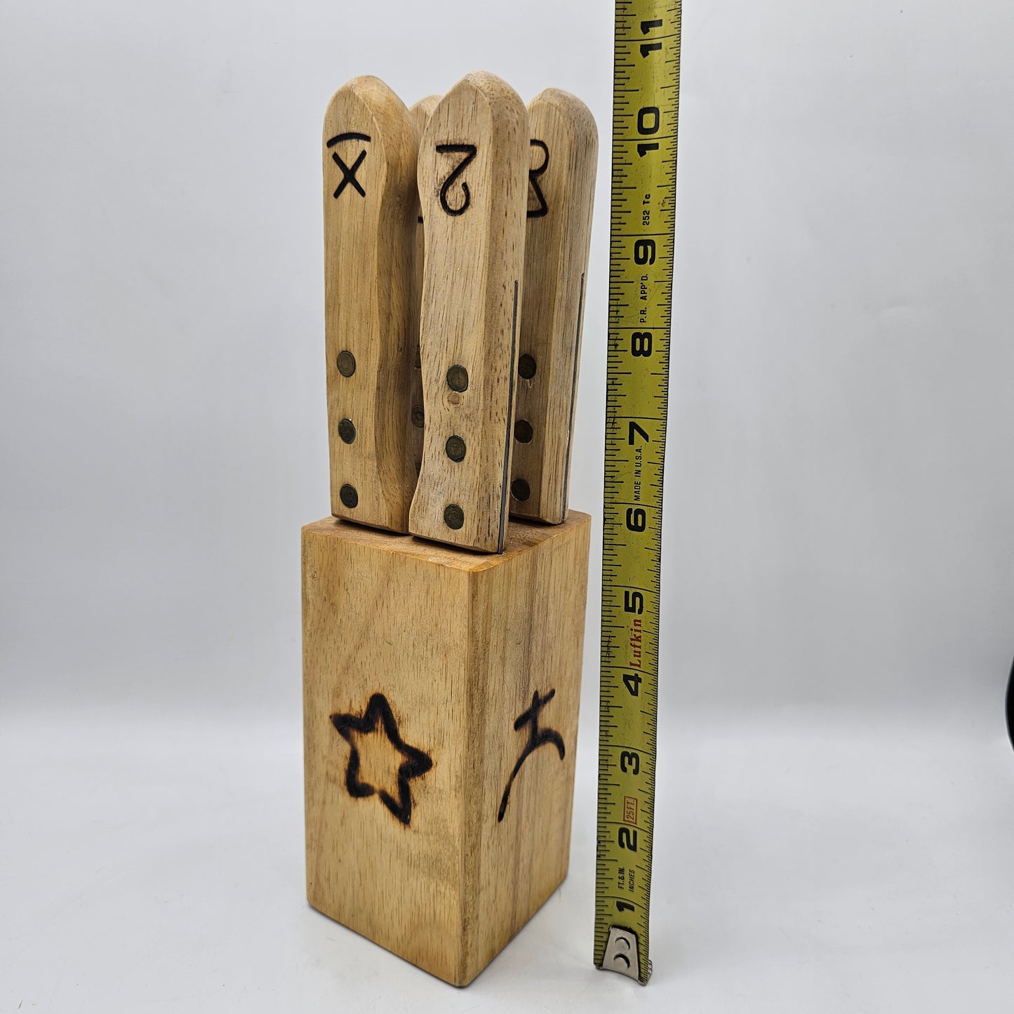 Cattle Brand 5" Steak Knife in Wooded Block Set - Custom Made with Rustic Pyrography Design by Cowboy Living