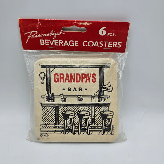 Grandpa's Bar Cardboard Novelty Drink Coasters - Set of 6