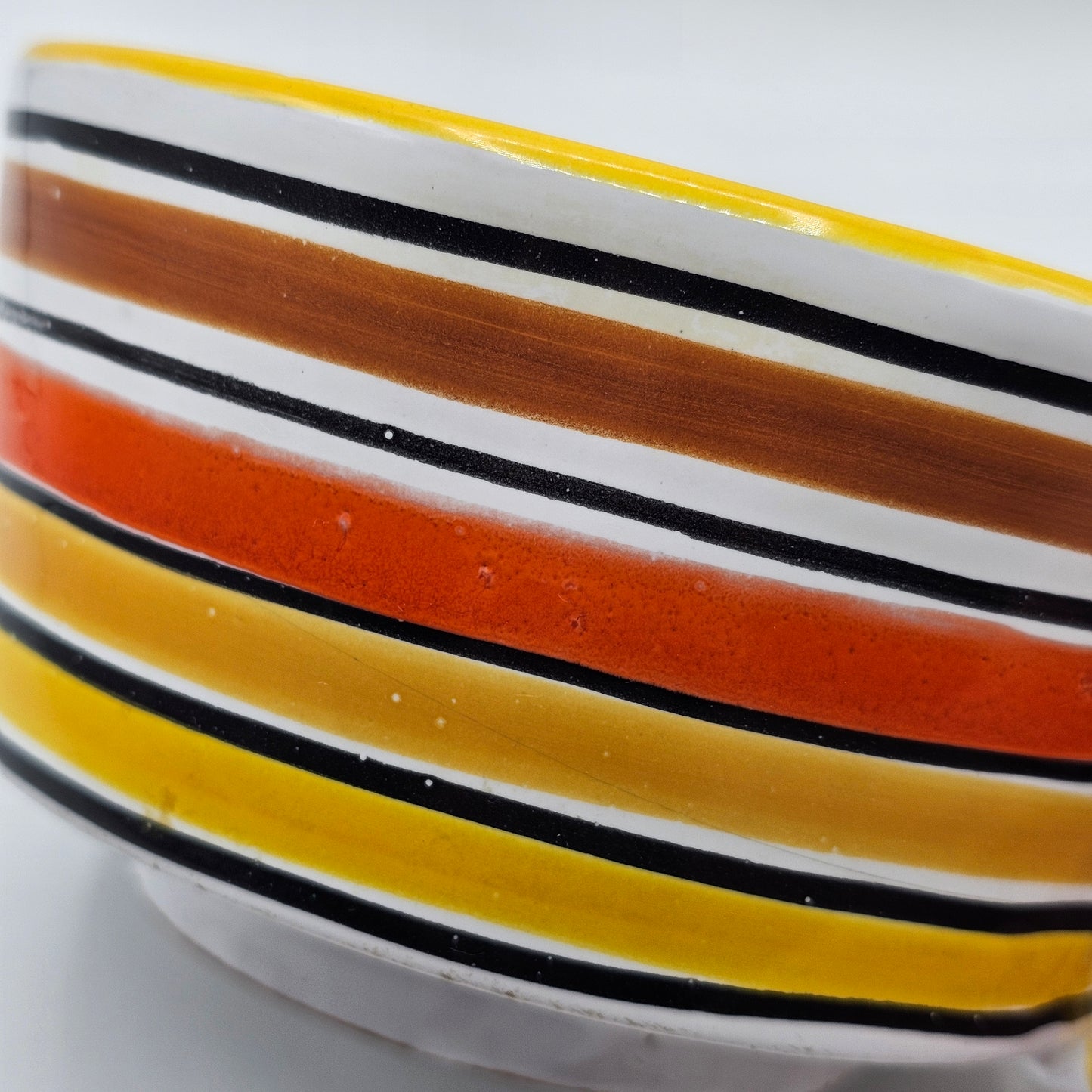 Vintage 1970's Ceramic Soup Cup with Orange Tone Stripes - Made in Italy