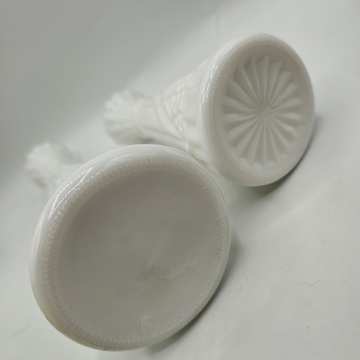 Vintage Anchor Hocking Stars & Bars Milk Glass Bud Vases - Set of 2