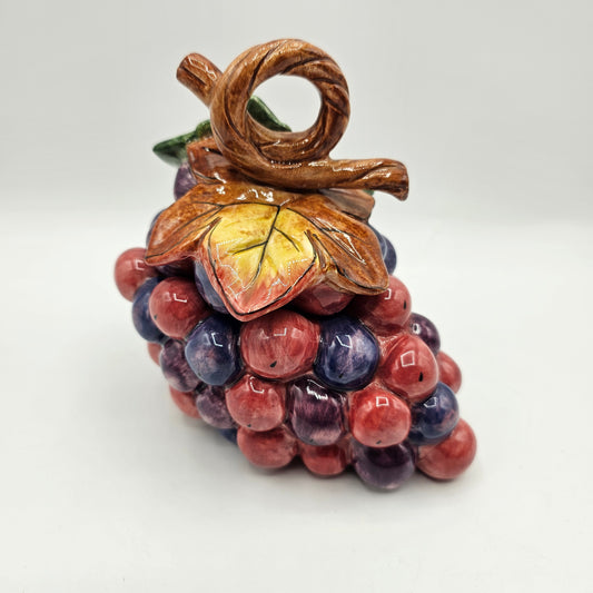 Ceramic Red Grape Design Lidded Sugar Bowl or Trinket Fish by Fitz and Floyd