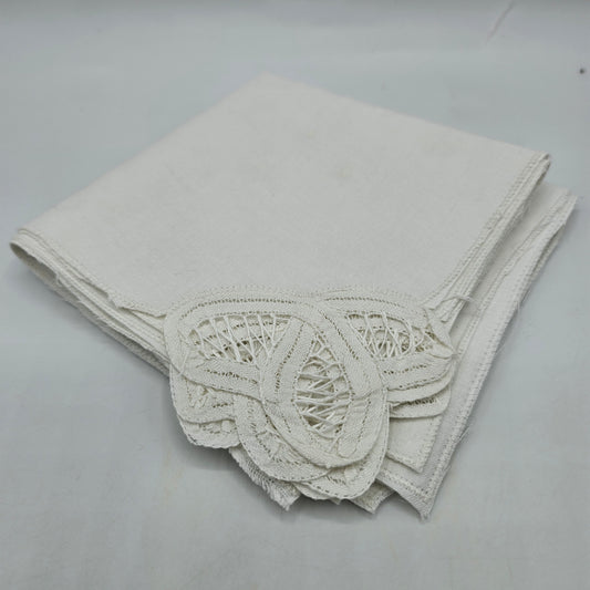 Embroidered Lace Corner Cotton Handkerchief / Hanky - Set of 4