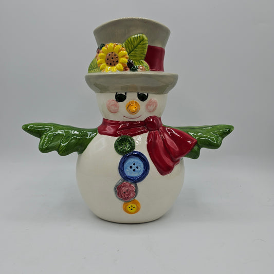 Hand Painted Ceramic Duncan Ent 1985 Mold Snowman Figurine with Buttons