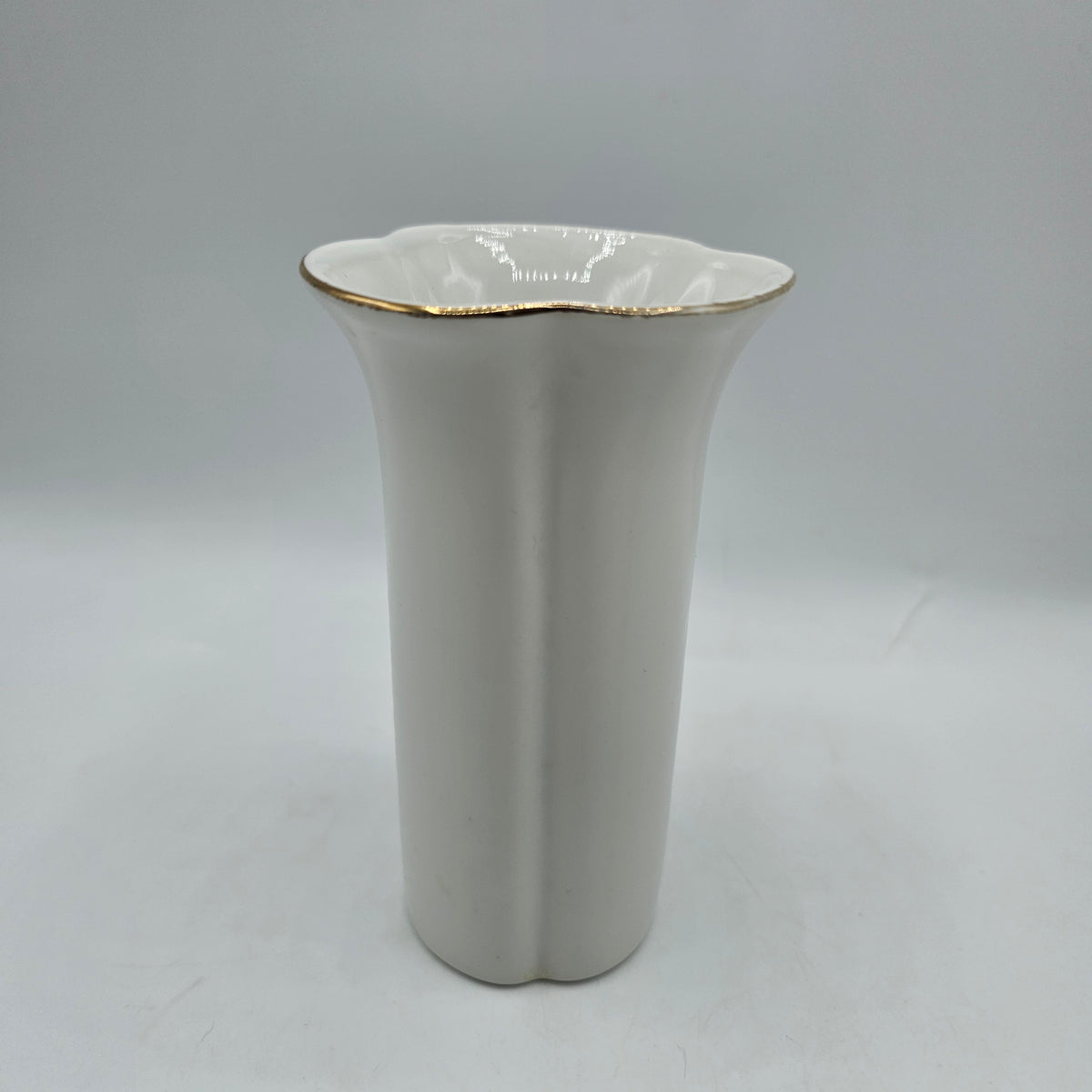 Vintage Porcelain Bud Vase with Blue Iris Flowers by Fuji of Japan (wear to gold as noted)