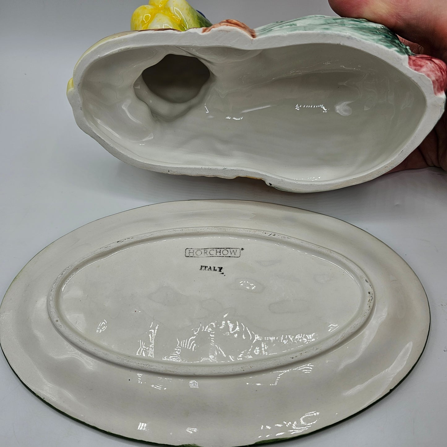 Rare Vintage Porcelain Vegetable Cat Butter Dish by Horchow of Italy