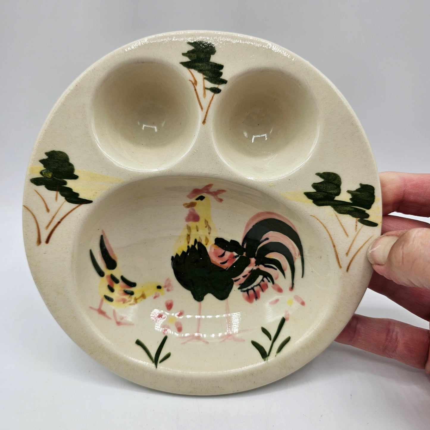 Vintage Soft Cooked Egg Dish with Hand Painted Rooster