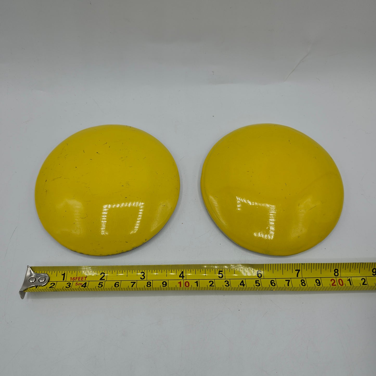 2 Yellow "Cats Eye" Ceramic Road Reflecters - 4" diameter